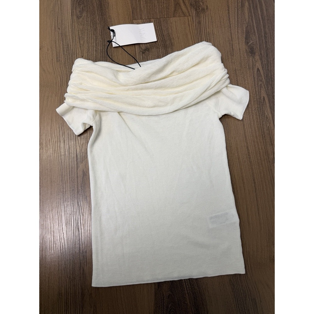 Zara Off Shoulder Top Ecru Cream Stretchy Sheer Coquette - Picture 6 of 7